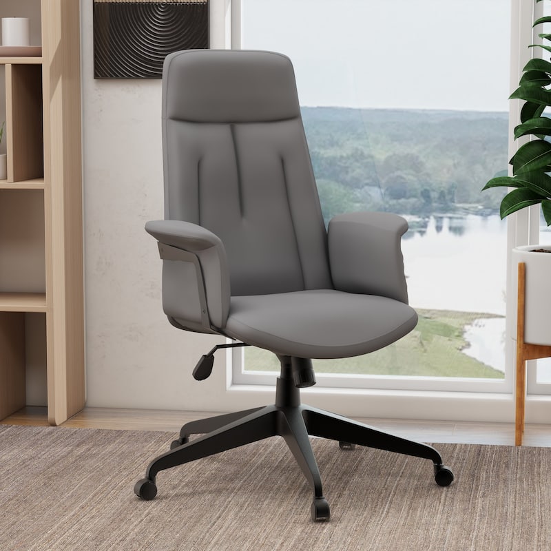 Infini Ergonomic Modern High Back Leather Executive Office Chair with Adjustable Height, Swivel, Padded Armrests & Iron Base