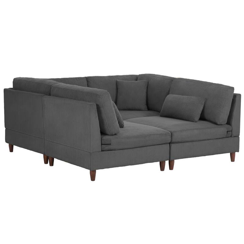 4-Piece Modern Corduroy Modular Sectional Sofa with pillows For Living Room