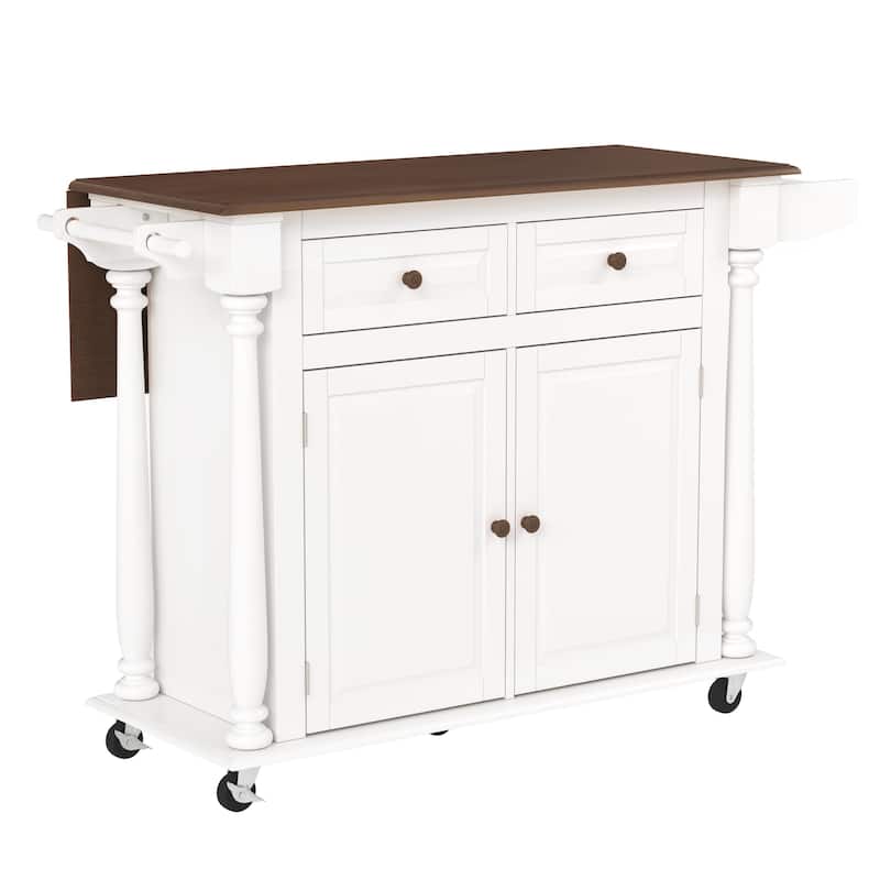 LUE BONA Kitchen Island Car With Solid Wood Top, Rolling Kitchen Trolley Cart with Large Storage Cabinet - N/A