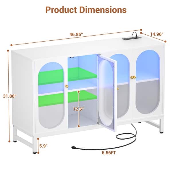 dimension image slide 0 of 2, Modern Farmhouse Black Sideboard Buffet with USB Port, Black Storage Bar Cabinet with LED Light