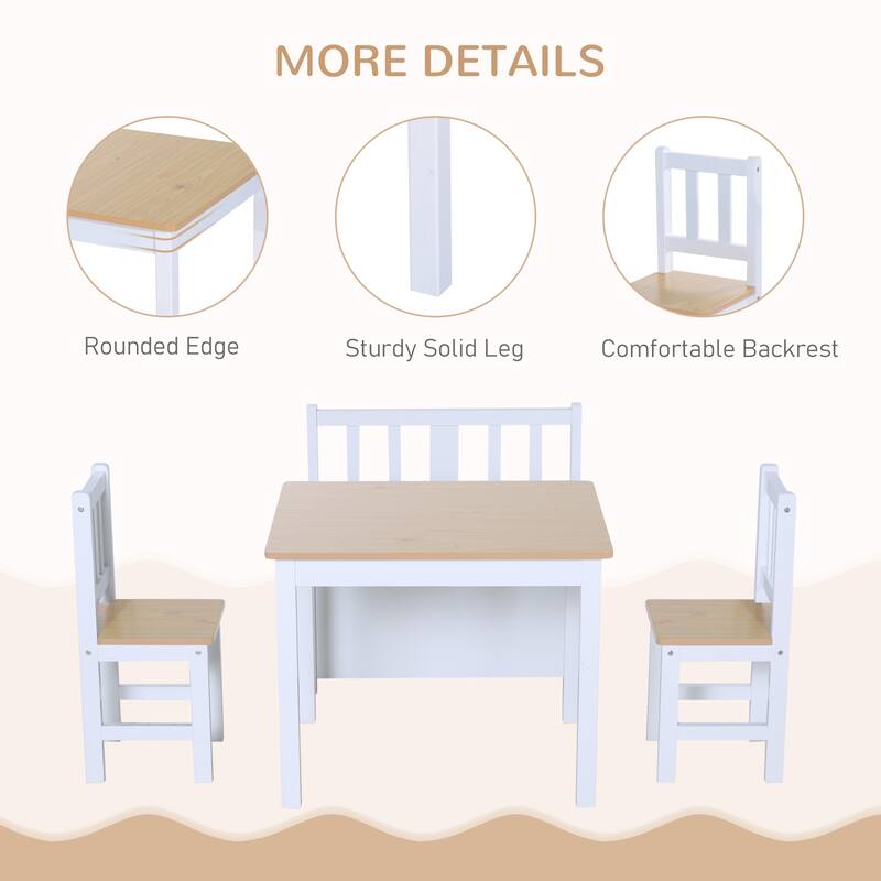 Qaba 4-Piece Childrens Table Set with Kids Storage Bench