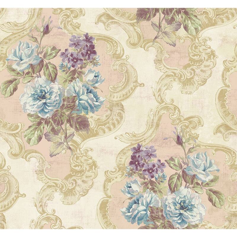 Seabrook Designs Whitacker Rose Damask Unpasted Wallpaper - 27 in. W x 27 ft. L - Dusty Rose