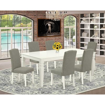 French Country Kitchen Table Set - 7Pc Rectangle Dining Table with 6 Chairs - Linen White Legs