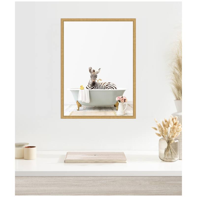 Kate and Laurel Sylvie Zebra in Cottage Gray Bathtub Framed Canvas by Amy Peterson