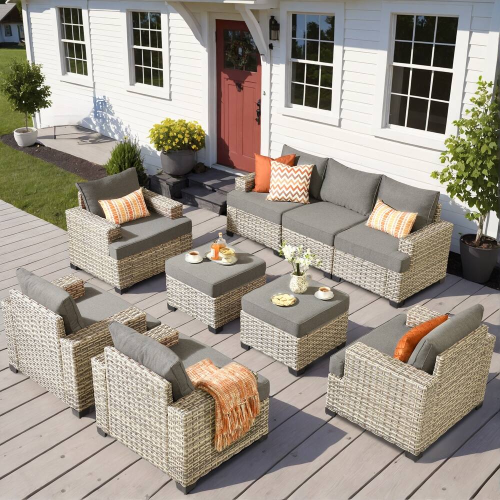 OVIOS 9 Pieces T shaped Seat Wide Armrest Set With Ottoman