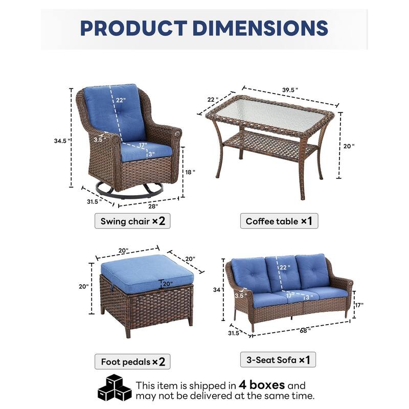 Pocassy Wicker Patio Conversation Set for Backyard