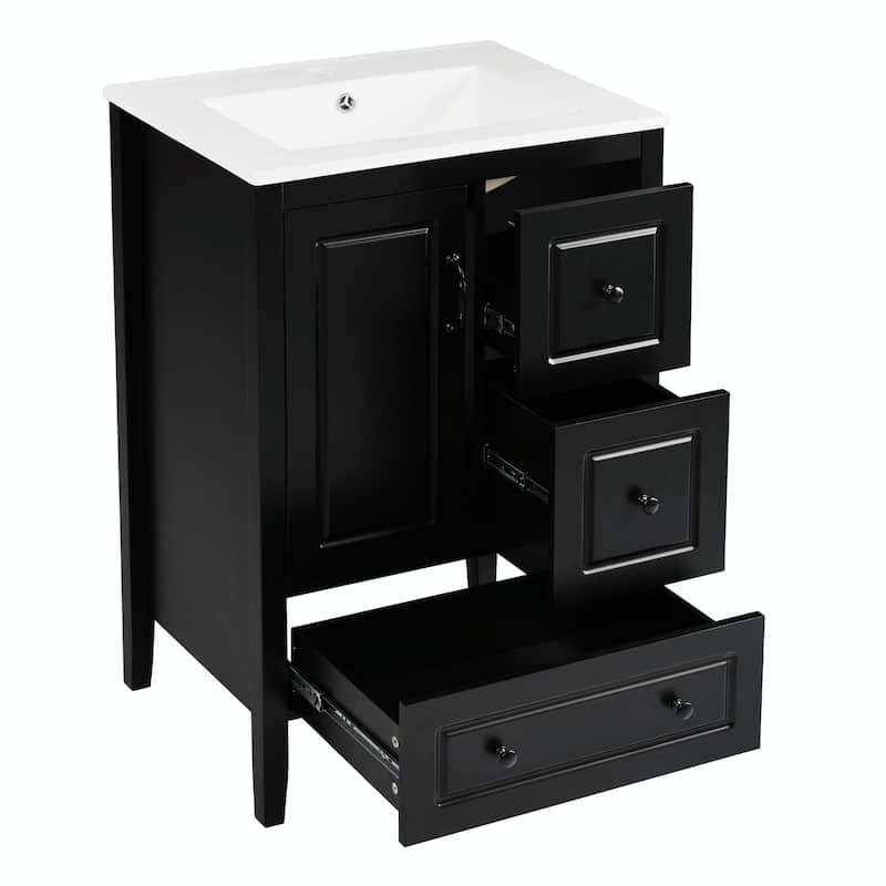 24-Inch Bathroom Vanity with Sink, One Cabinet with Soft-Closing Door, 3 Soft-Closing Drawers