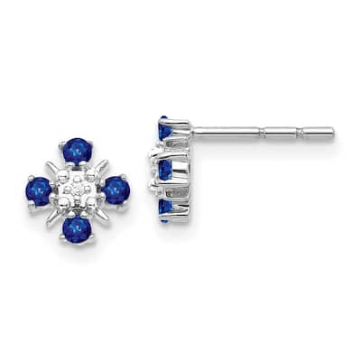 Curata 14k White Gold Blue Sapphire and Diamond Post Earrings - 7x7mm Wide