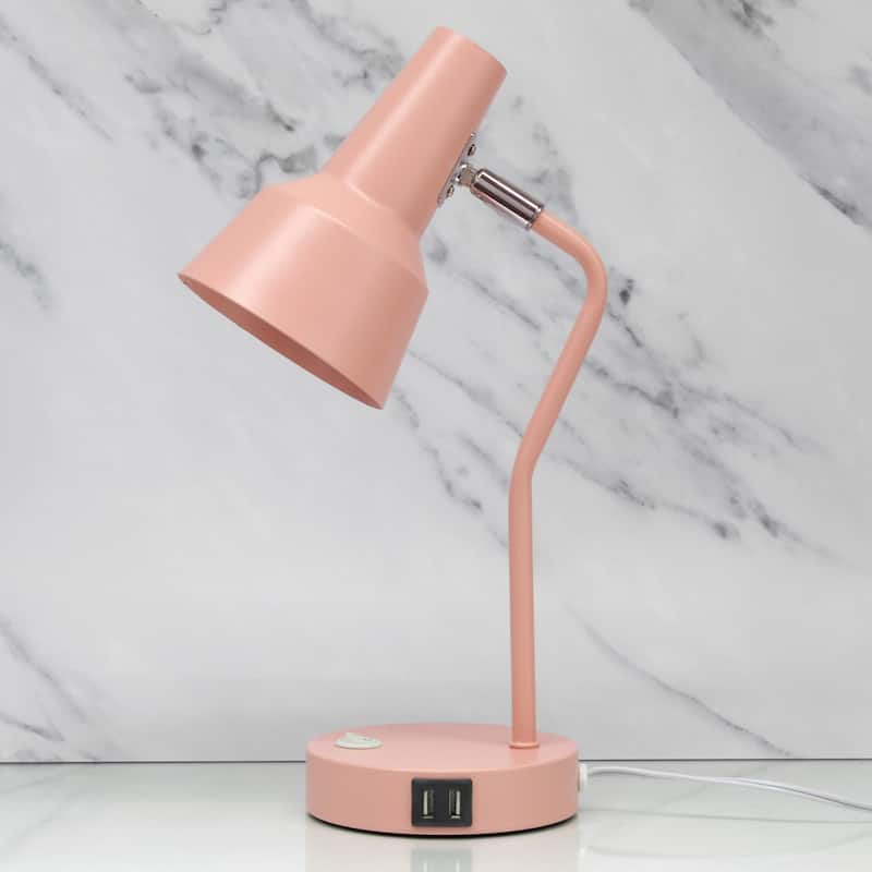 Modern Metal Gooseneck Desk Lamp with Dual USB Charging Ports Adjustable Arm Multiple Colors - 7.8" (L) x 5.2" (W) x 15.2" (H)