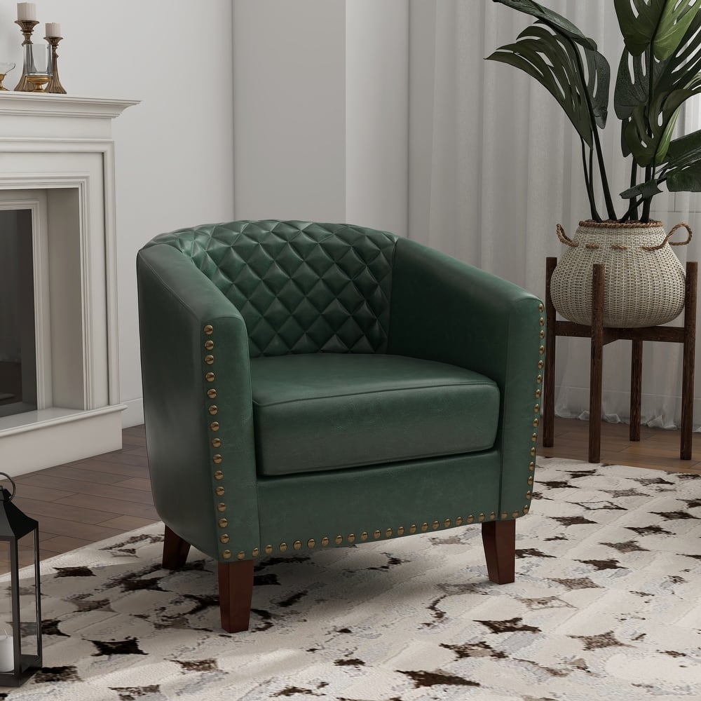 Axia Barrel PU Leather Accent Chair with Nailhead Trim