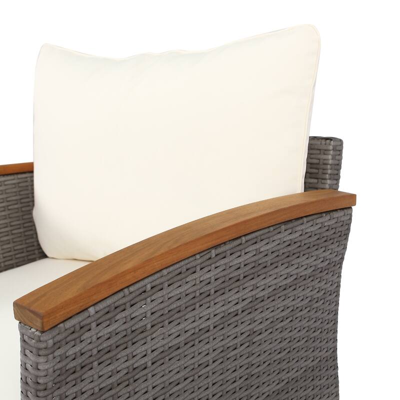 9-Piece PE Rattan Sectional Set with Acacia Legs & Coffee Table