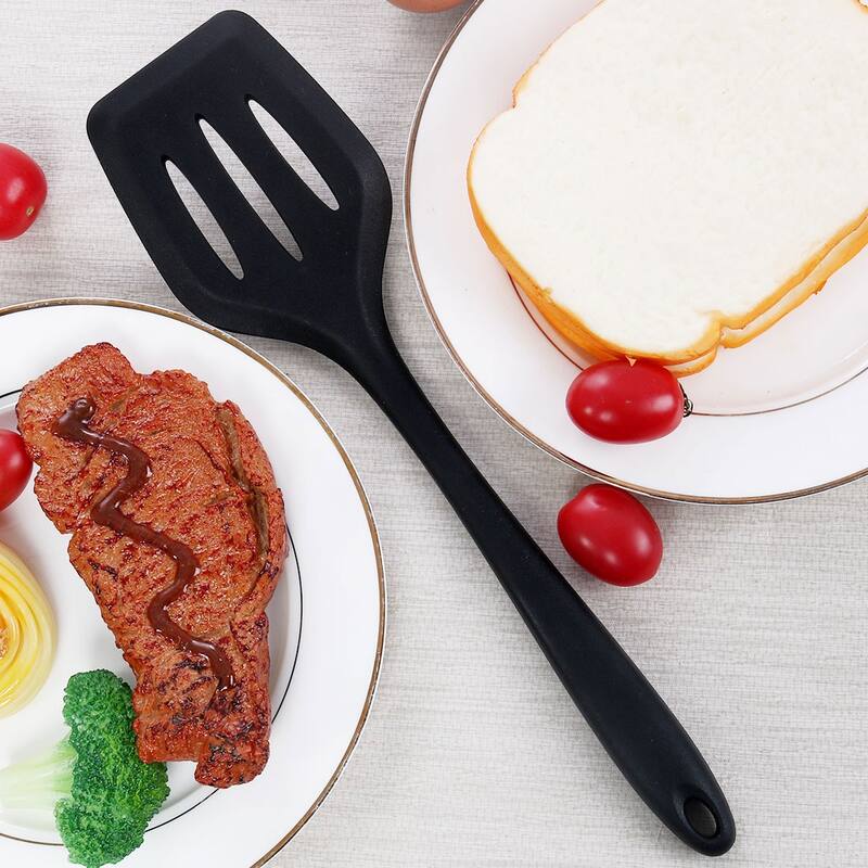 Silicone Slotted Turner Heat Resistant Non Stick for Cooking Baking Black