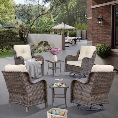 6 Piece Outdoor Rattan Wicker Patio Furniture Seating Swivel Chair Set