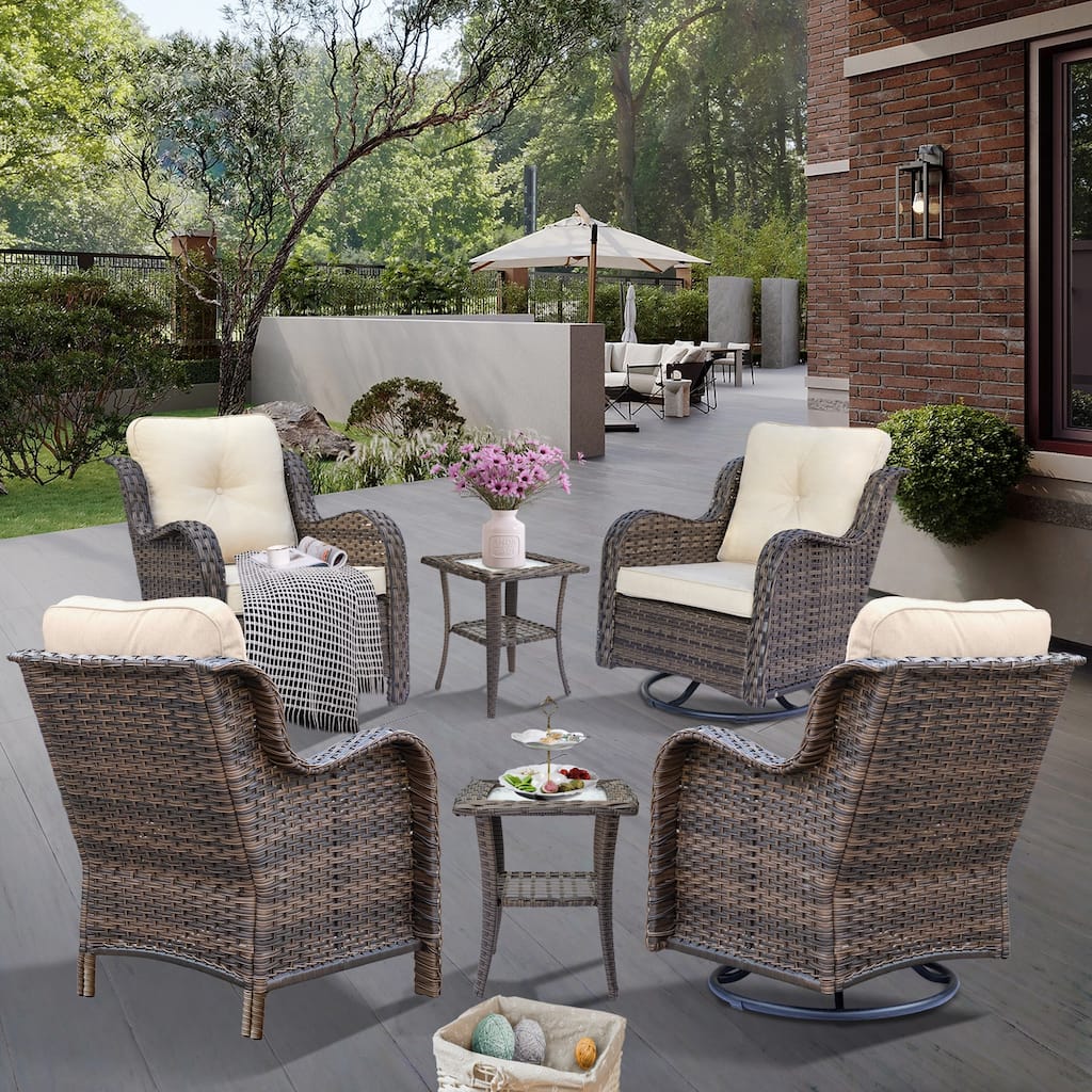 6 Piece Outdoor Rattan Wicker Patio Furniture Seating Swivel Chair Set
