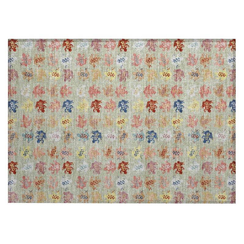 Machine Washable Indoor/ Outdoor Modern Frogs Chantille Rug