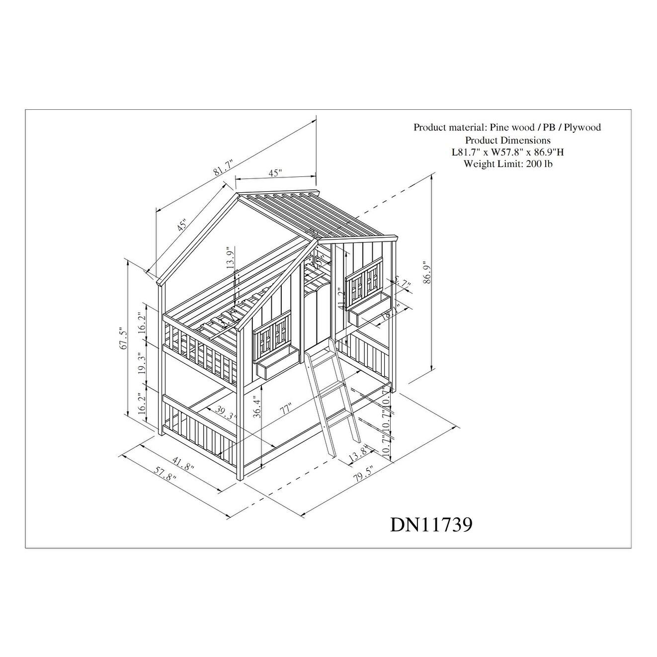 Twin over Twin Treehouse Bunk Bed with Ladder and Storable Window Box