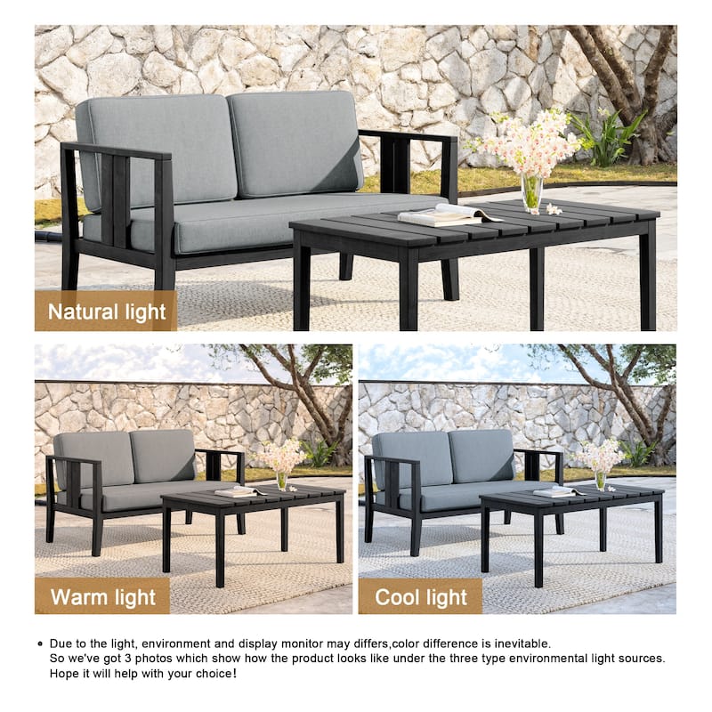 Teak Wood Water Resistant Outdoor Loveseat and Coffee Table Set (Set of 2)