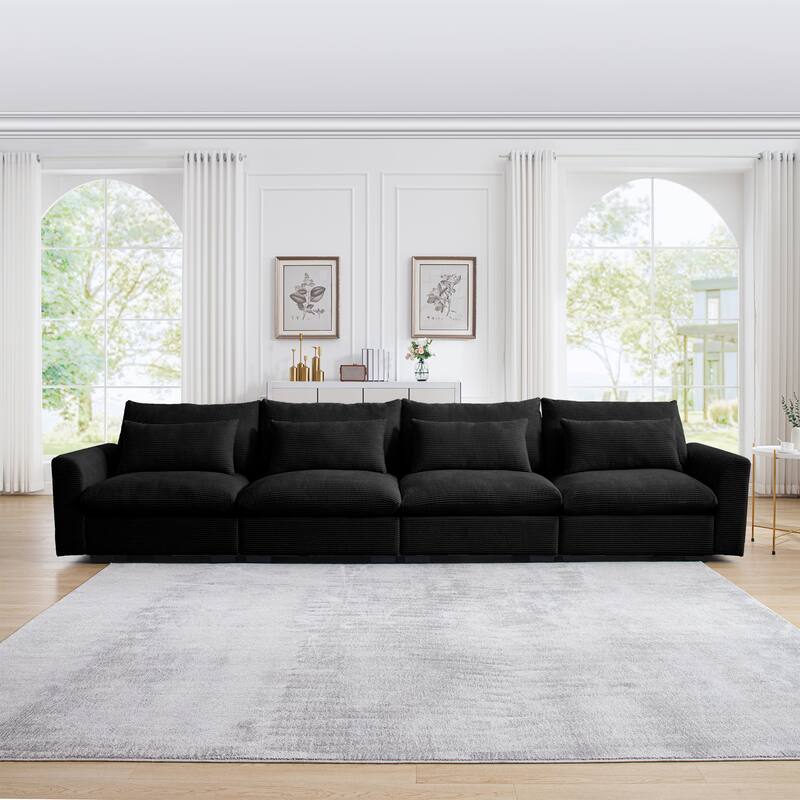 GDFStudio - Finnegan 4‑Seater Corduroy Sofa with 4 Waist Pillows - Black