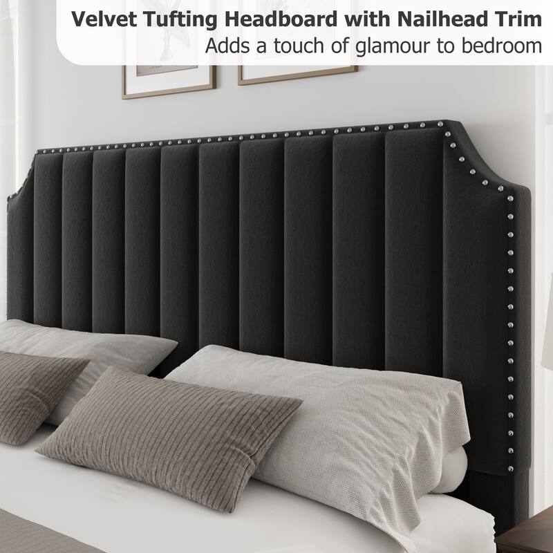 Velvet Upholstered Bed Frame with Headboard and Footboard