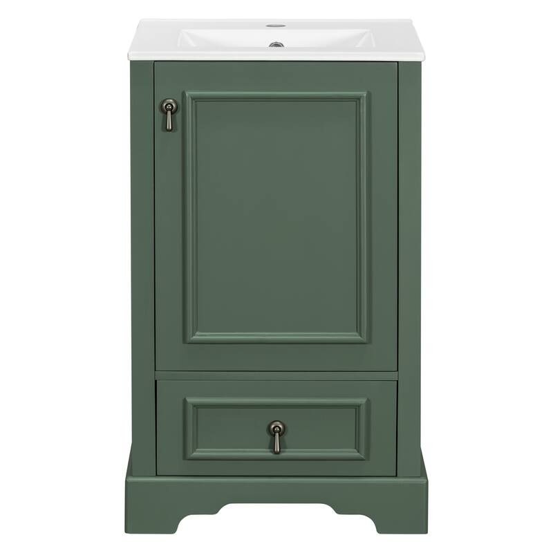 20" Bathroom Vanity with Ceramic Sink Bathroom Storage Cabinet with Adjustable U-Shaped and Drawer