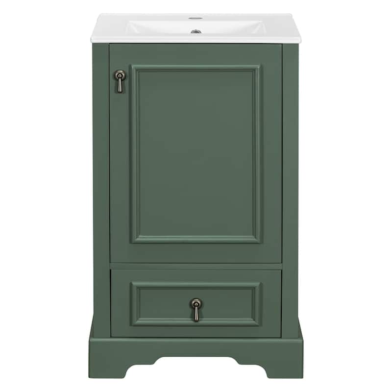 20 Inch Bathroom Vanity With Ceramic Sink, Soft Close Door, Adjustable U-Shaped Shelf, Compartment Drawer And Door Storage Rack