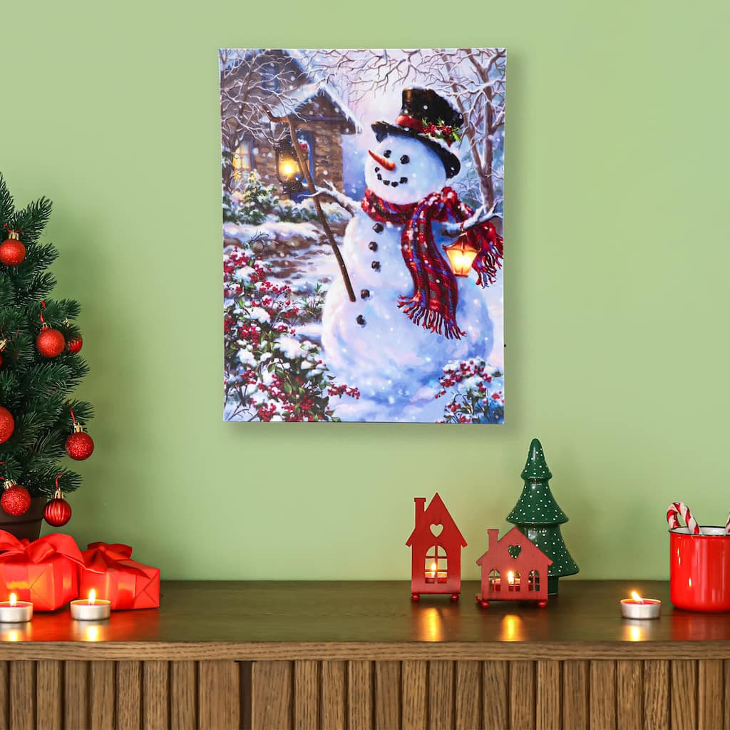 LED Lighted Snowman with Lantern Christmas Wall Art - 15.75" x 11.75"