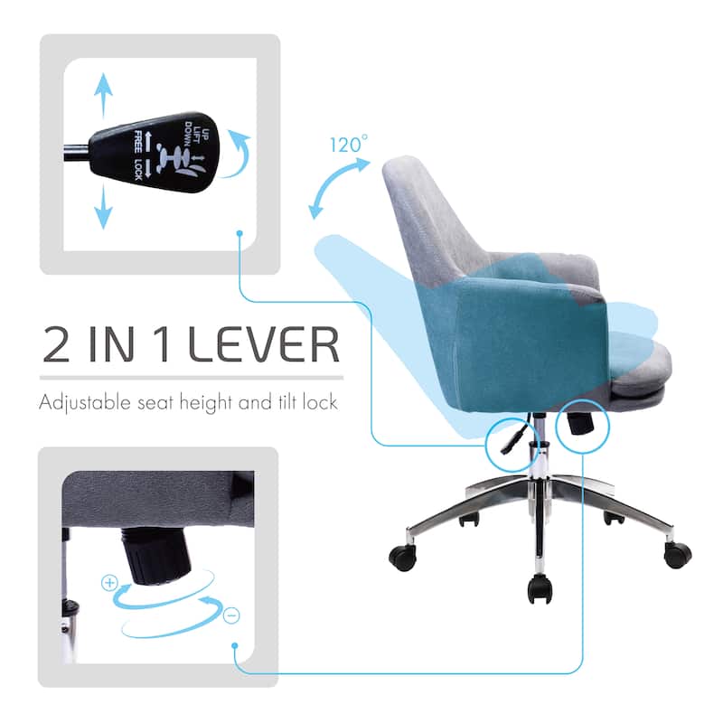 Porthos Home Nala Velvet Office Chair with Arms, Adjustable Seat