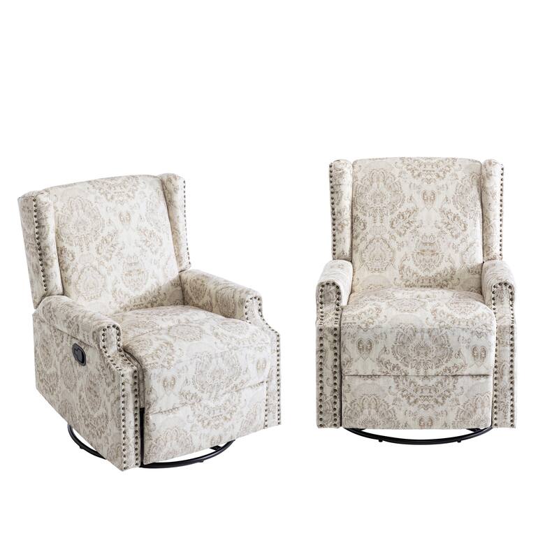 Floral Linen Manual Recliner Chair with Footrest set of 2