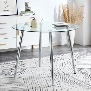 A glass tabletop with a diameter of 38.6 inches and a modern minimalist ...