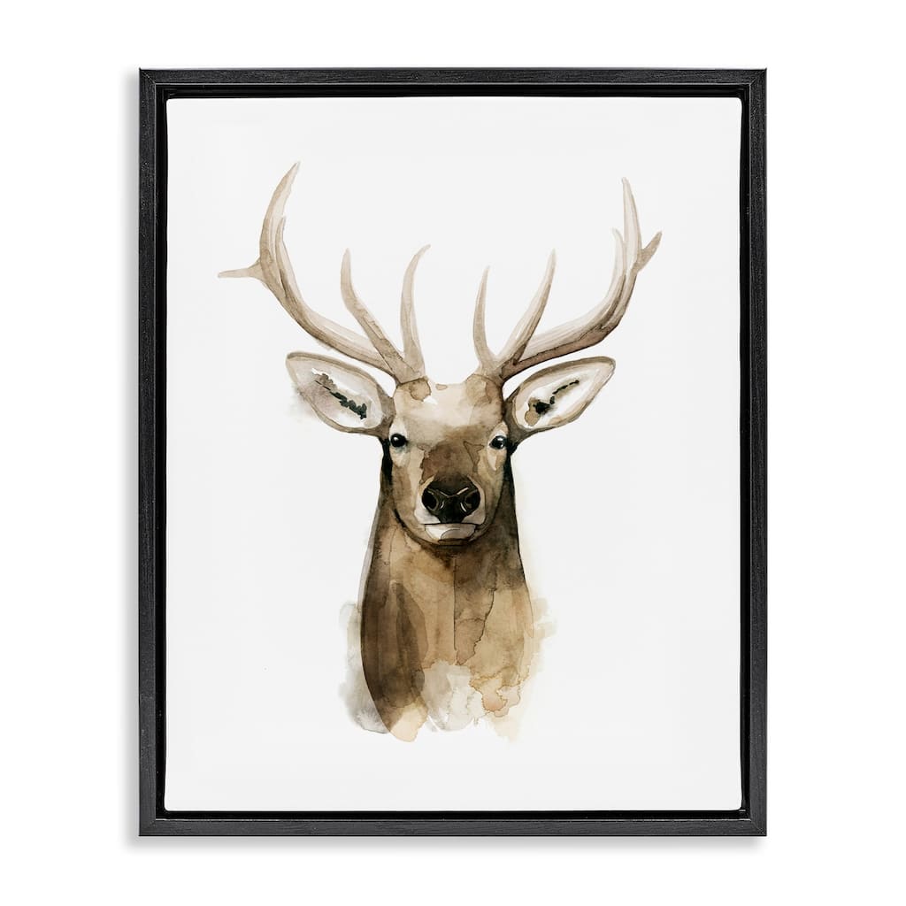 Stupell Deer Portrait Watercolor Framed Floater Canvas Wall Art Design by Grace Popp