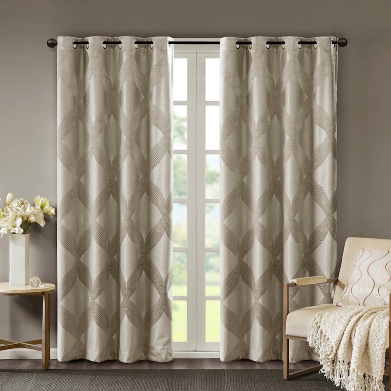 SunSmart Abel Ogee Knitted Jacquard Total Blackout Curtain Panel - 50"W X 84"L - Taupe