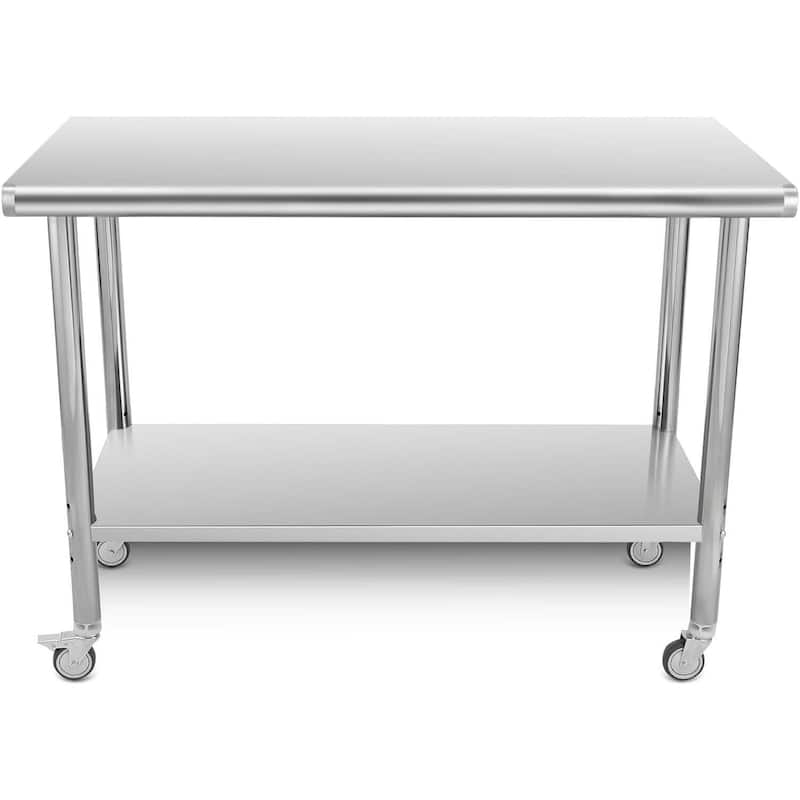 48 x 24 Stainless Steel Prep Table with Under Shelf, Hooks