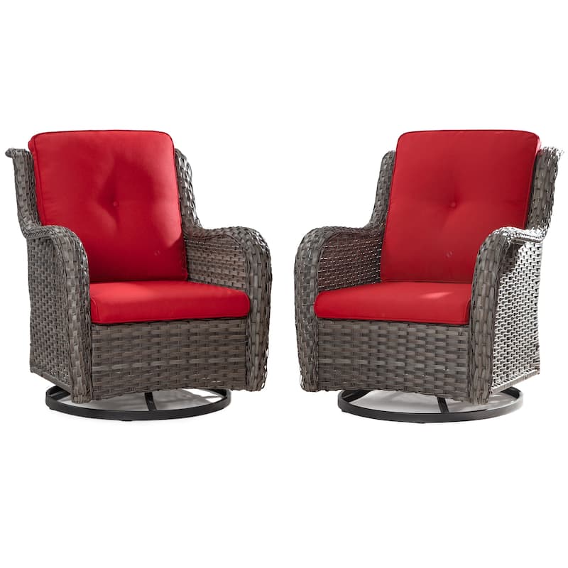 Cozywor Brown Wicker Patio Swivel Rocking Chair (Set of 2) - Red