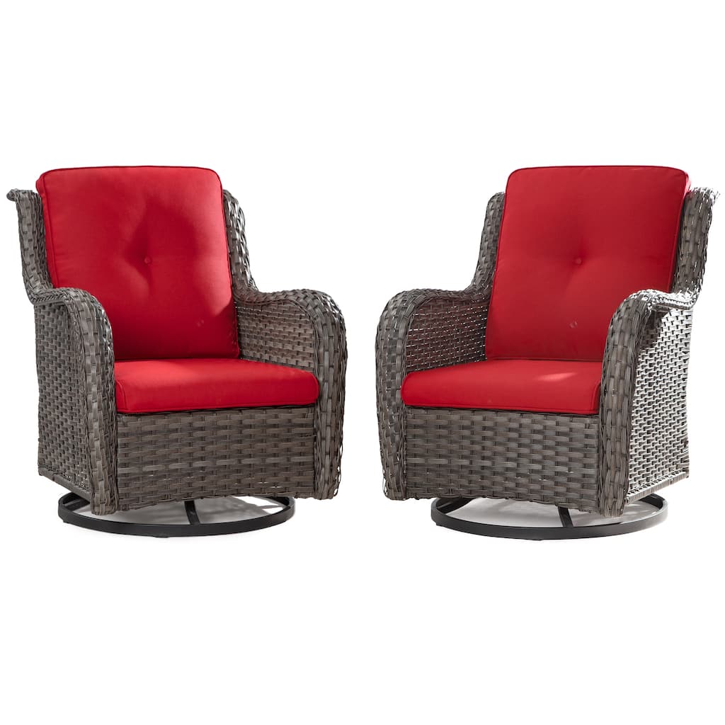 Cozywor Brown Wicker Patio Swivel Rocking Chair (Set of 2)