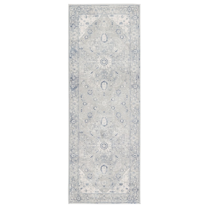 Dianella Medallion Light Gray/ Dark Blue Area Rug - 3' x 8' - Runner/Rectangle