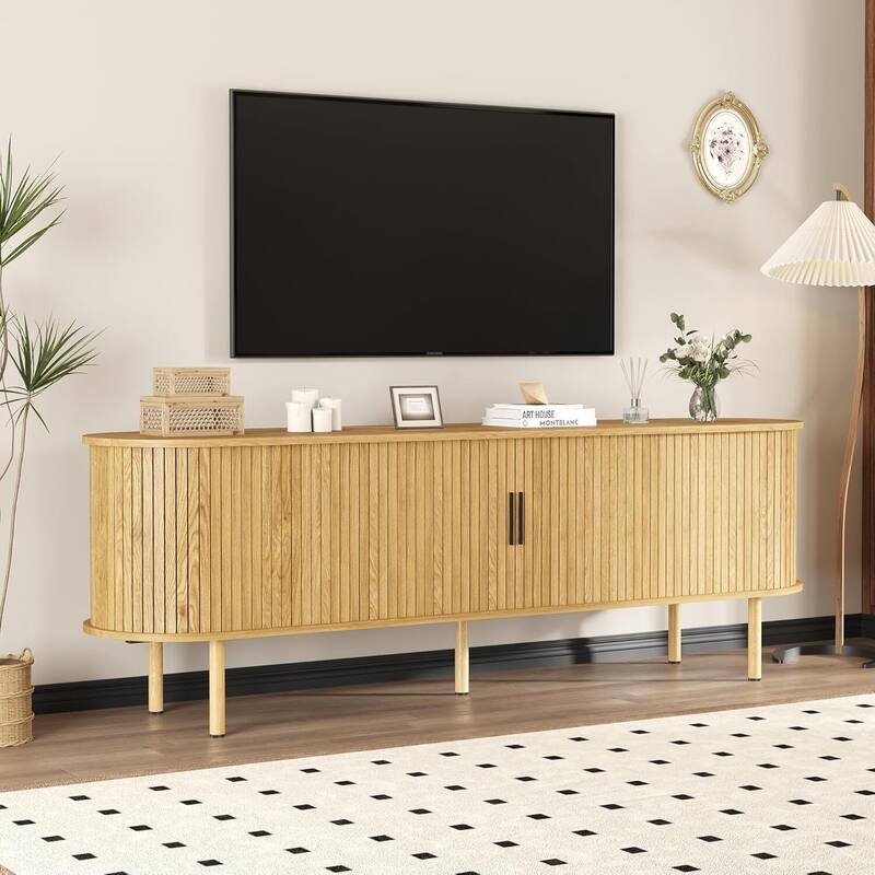 70.1" TV Stand Media Console Table for Living Room, Bedroom TVs Up to 80 Inches - N/A - Oak