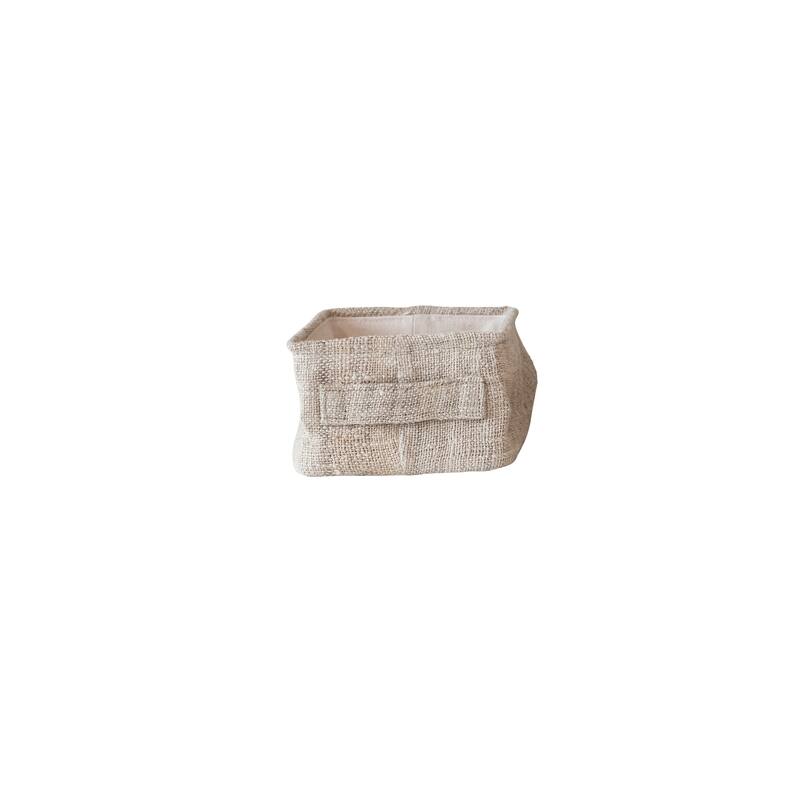 Hemp Fiber and Metal Bin with Cotton Canvas Lining and Handle - 8.3"L x 6.0"W x 4.0"H