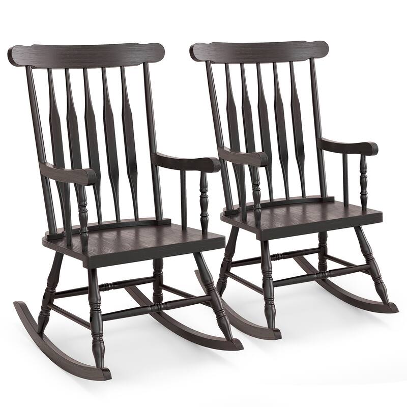 Costway Set of 2 Wood Rocking Chair Glossy Finish - See Details - Coffee