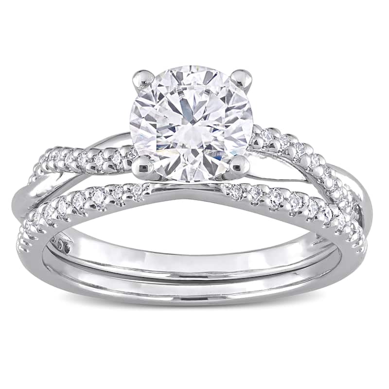 Miadora 1 1/2ct DEW Moissanite Crossover Bridal Ring Set in Sterling Silver