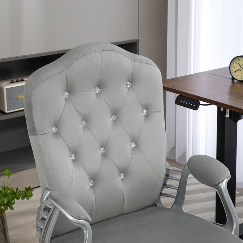 Velvet Computer Chair, Button Tufted Desk Chair with Swivel Wheels, Adjustable Height, and Tilt Function