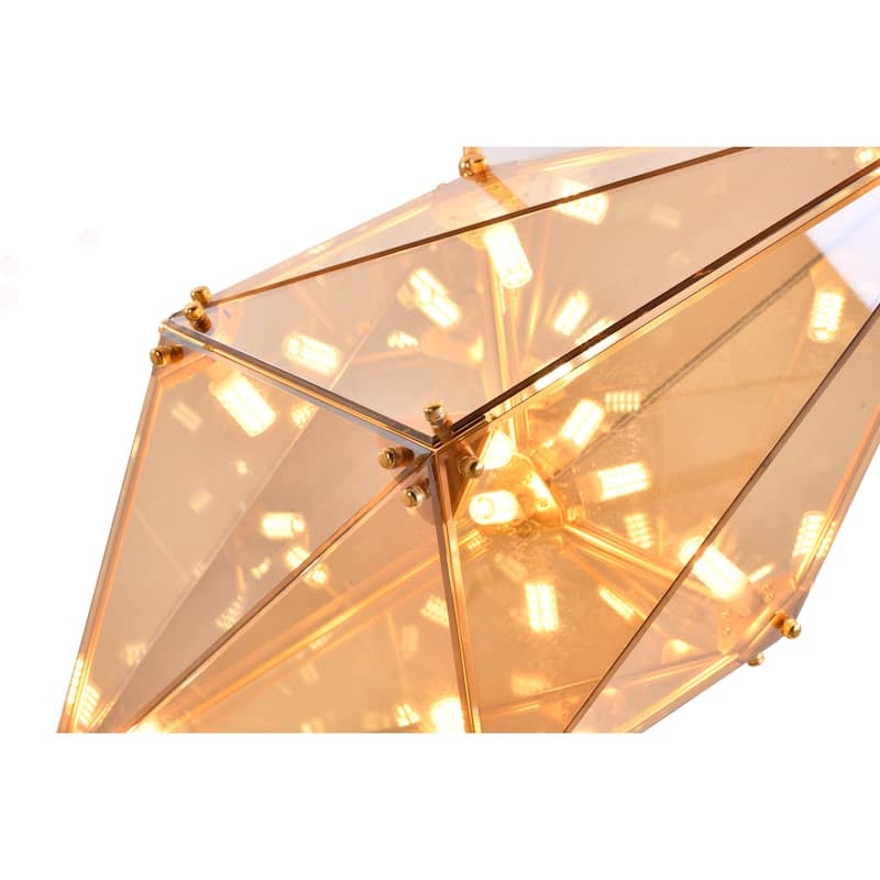 30" Gold Metal Chandelier With An amber Glass Shade