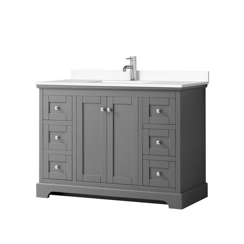 Wyndham Collection Avery 48" Free Standing Single Basin Vanity Set - Dark Gray / White Cultured Marble Top / Polished
