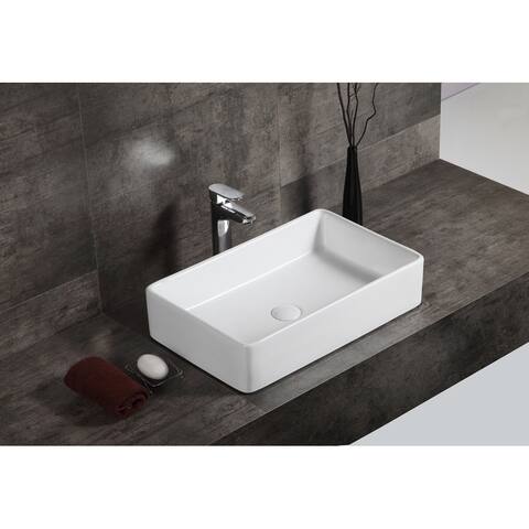 Mia Over the Counter Vessel Ceramic Basin Sink, Glossy White