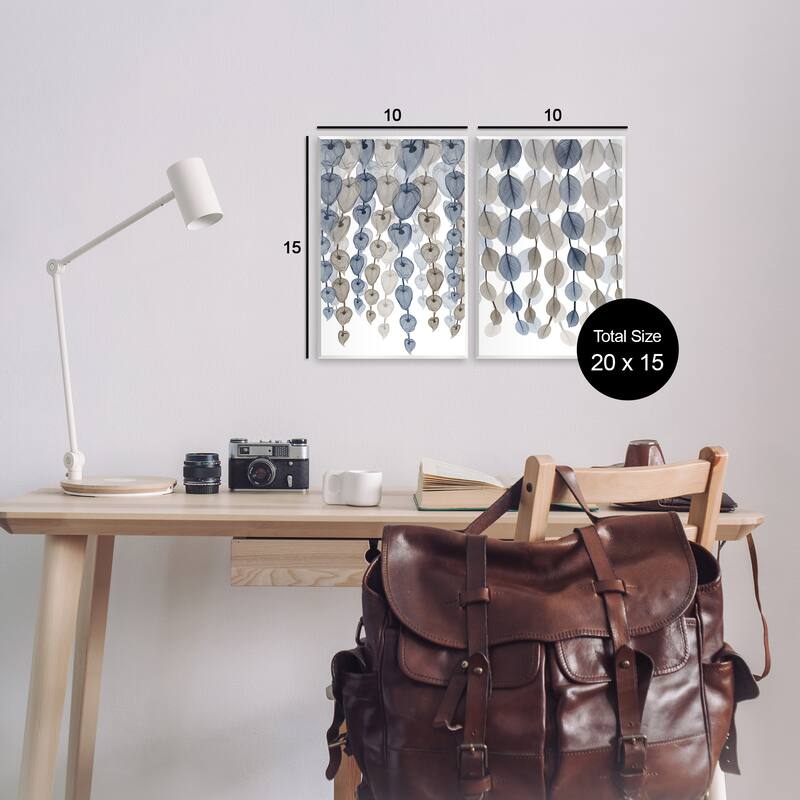 Stupell Falling Vines Neutral Blue Brown Leaves 2pc Multi Piece Wood Wall Art Set, 10 x 15