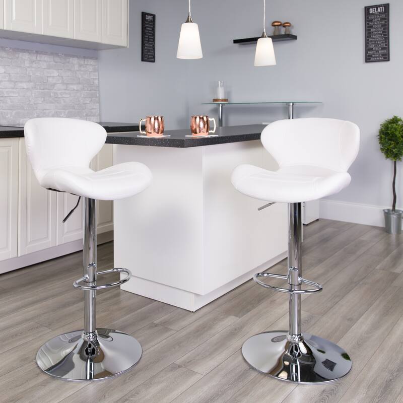 Modern Low-back Height-adjustable Chrome/Vinyl Barstools (Set of 2)