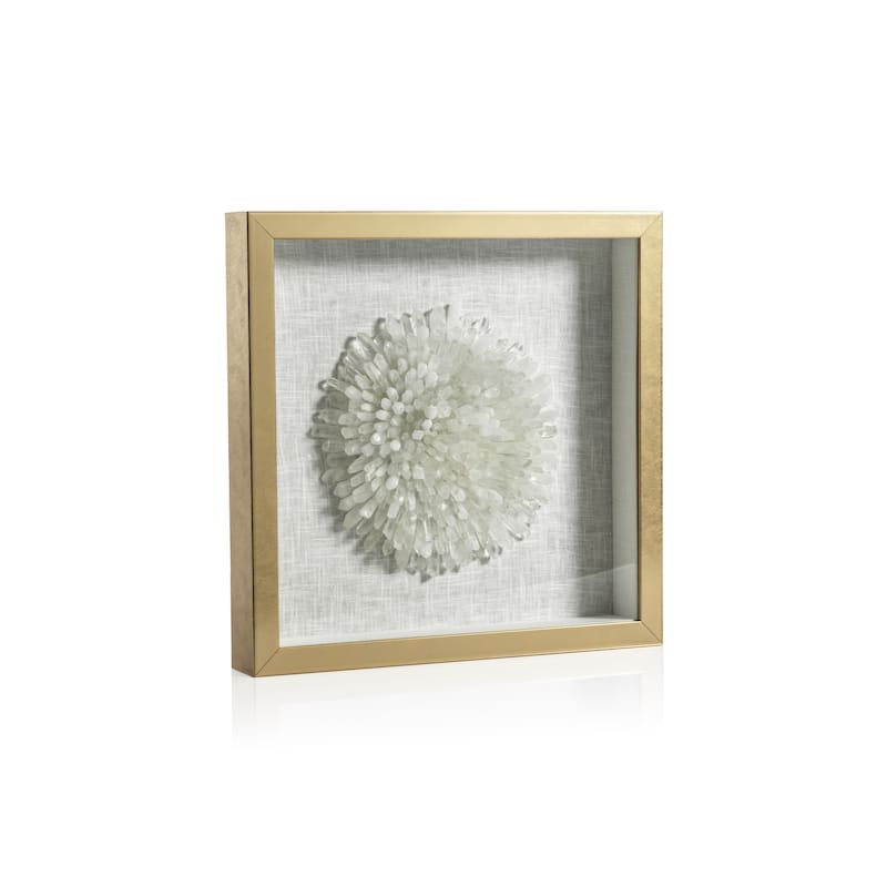 Firnley Gold Framed Crystal Flower Wall Décor - White