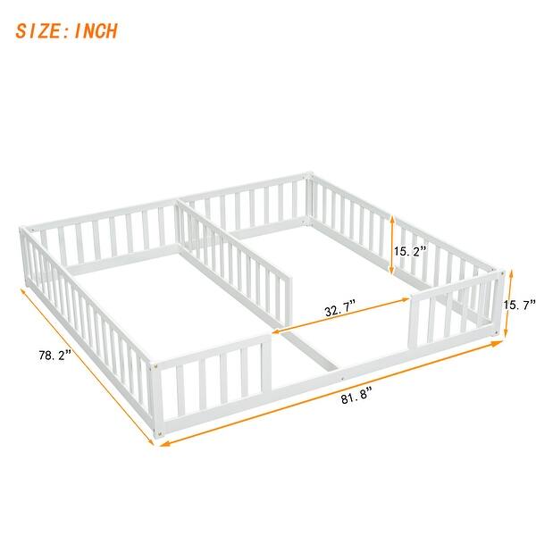 dimension image slide 0 of 3, Two-in-One Twin Size Floor Bed with Fence Guardrails, No Door and No Slats for Multi Children Double Bed Frame Toddler Floor Bed