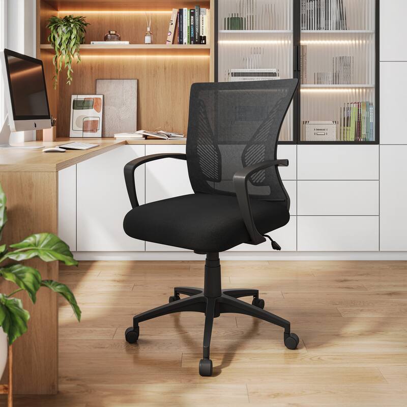 Techni Mobili Ergonomic Mesh Office Chair, Breathable Black Task Chair for Home Office or Study with Adjustable Height Tilt - Black