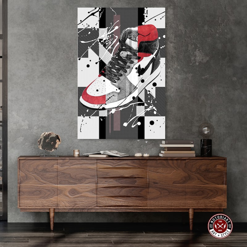 Notoriart Flashy Red Sneaker Gallery Wrapped Sneaker 1 Piece Canvas Wall Art