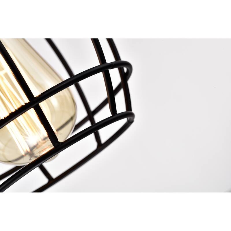 Wood and Black 4-Light Cage Linear Kitchen Island Lighting
